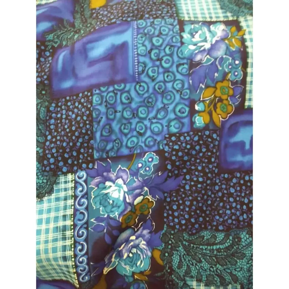 Vintage Kensington Square Blue Patchwork Printed Grandma Blazer Sz Medium
